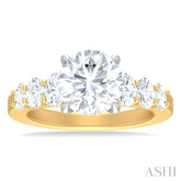 1 1/4 ctw Round Shape Oval and Round Cut Diamond Semi Mount Engagement Ring in 14K Yellow and White Gold